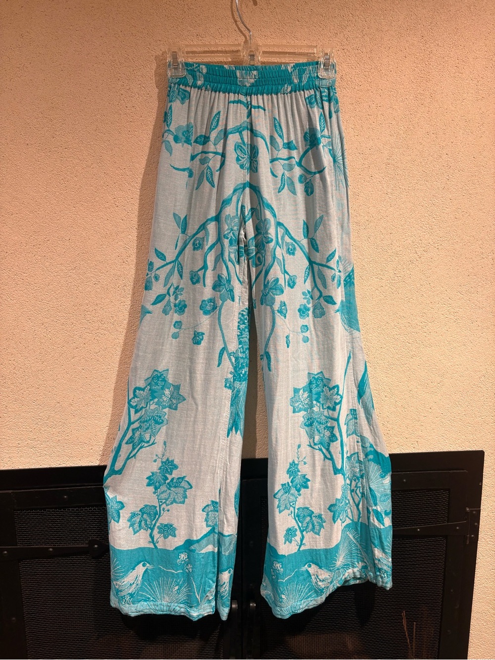 Turquoise Floral Wide-Leg Palazzo Pants - Picture 2 of 4